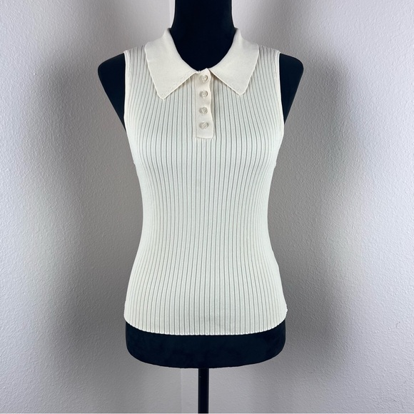 Nyland Shirt Womens Medium Sleeveless Ribbed Fitted Top Stretch Neutral Cream - Picture 1 of 10